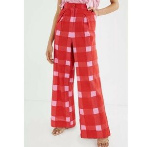 Anthropologie porridge red preppy plaid wide leg pants
